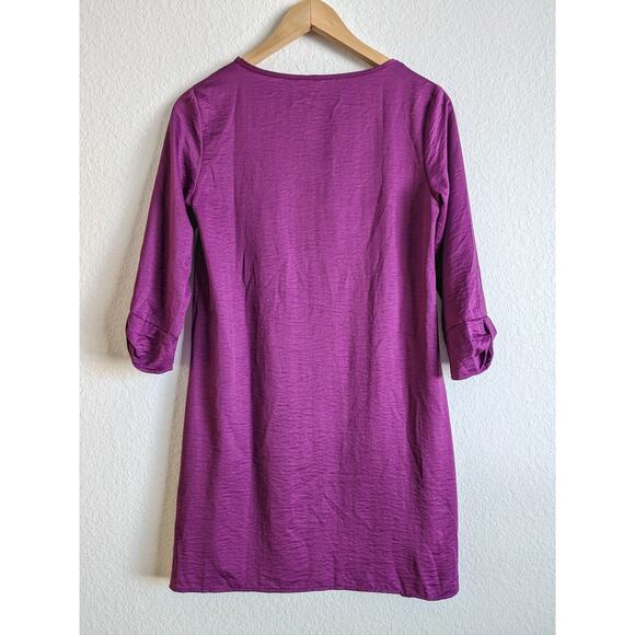 FINAL TOUCH Purple 3/4 Sleeve Shift Dress Size Small - Picture 3 of 6